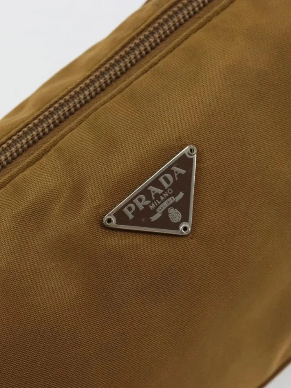PRADA Accessory Pouch Nylon Brown Silver Auth 189617